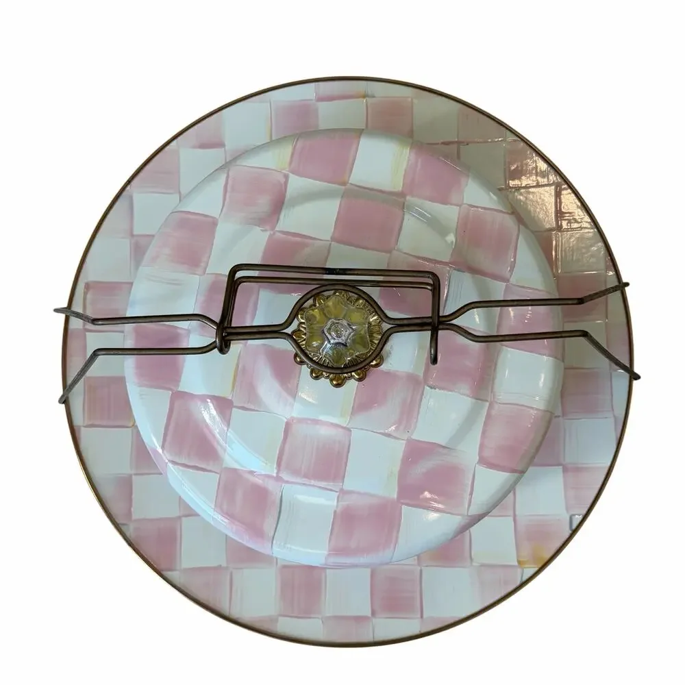 NEW MacKenzie-Childs Rosy Check Cake Carrier in Original Box